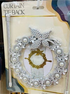 Curtain Tieback Floral Pearl Silver Ring 1 pair NWT